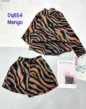 Đồ bộ mango siêu mát quần đùi áo sơ mi tay dài dấu quần - DBO4772