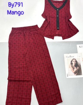 Đồ bộ mango quần dài áo sách nách viền nút áo - DBO4865