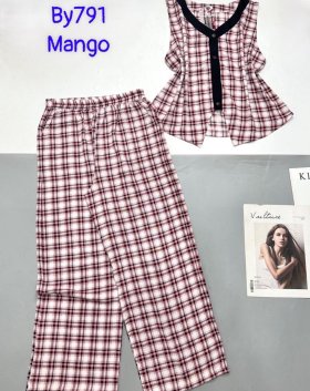 Đồ bộ mango quần dài áo sách nách viền nút áo - DBO4865
