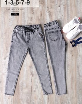 Jeans dài nữ màu bạc lưng thun cá tính