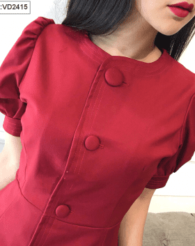 Đầm thun nút bọc to màu đỏ