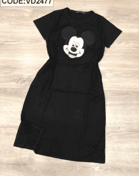 Đầm suông đen thêu Mickey