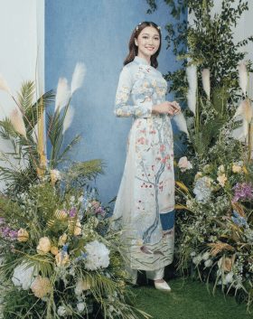 Bán sỉ áo dài truyền thống vải gấm hoa