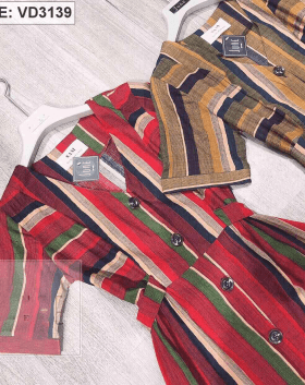 Đầm thun sọc vải lụa hàn 2 màu