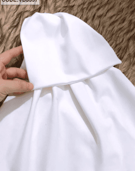 Đầm lệch vai nơ bèo eo màu trắng