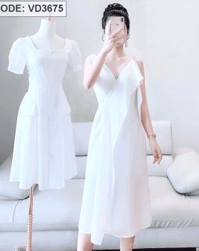 Đầm trắng lệch vai bèo ngực
