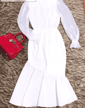 Đầm trắng tay dài phối ren