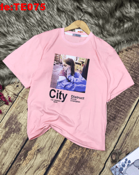 Áo tay lỡ hồng cam in cô gái City